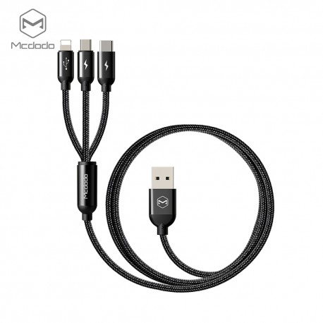 Mcdodo 3 v 1 kabel, Lightning / MicroUSB / USB C, 3A, 1.2m, černý