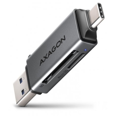AXAGON čtečka paměťových karet microSD/SD / CRE-DAC / USB 3.2 gen1 / USB-A + USB-C / kovové tělo