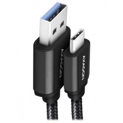 AXAGON datový a nabíjecí kabel USB-A na USB-C / USB 3.2 Gen1 / 3A / ALU / oplet / 1,5m / černý