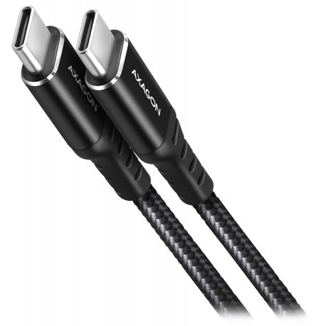 AXAGON datový a nabíjecí kabel USB-C na USB-C / USB2.0 / 3A / PD 60W / opletený / 2m / černý