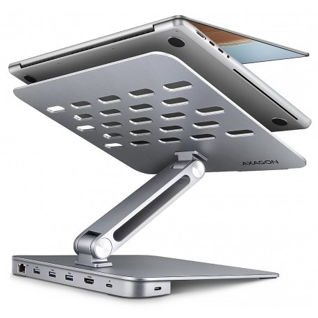 AXAGON hliníkový stojan pro notebooky velikosti 10" - 16" s USB hubem / HMC-STND /  HDMI / 3xUSB-A / GLAN / PD