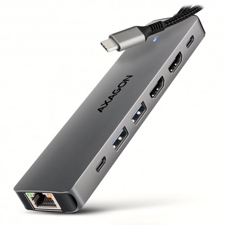 AXAGON multi USB-C hub 7in1 / HMC-7HX2 / PD 100W / 1xUSB-C / 2xUSB-A / 2xHDMI / RJ-45 / kabel 15cm