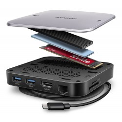 AXAGON multi USB-C hub 9in1 UFO / HMC-UFO / PD 100W / 1xNVME slot / 1xUSB-C / 2xUSB-A / HDMI / RJ-45 / SD/MicroSD / 65cm