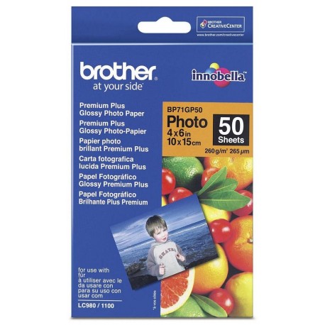 BROTHER fotopapír BP71GP50/ 10x15cm/ Premium Glossy/ 260g/ 50 listů