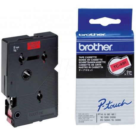 BROTHER laminovaná páska TC-491 / červená-černá / 9mm