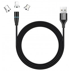 Colorway Nabíjecí Kabel 3v1 Lightning+MicroUSB+USB-C/ Magnetic/ 2.4A/ Nylon/ Quick Charge 3.0/ 1m