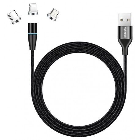 Colorway Nabíjecí Kabel 3v1 Lightning+MicroUSB+USB-C/ Magnetic/ 2.4A/ Nylon/ Quick Charge 3.0/ 1m