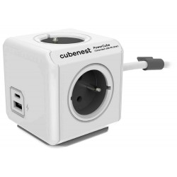 Cubenest Powercube Extended USB PD 20W, A+C, 4× zásuvka, 1,5m, bílá/šedá,  dětská pojistka, uzemnění, dok, 10A/250V