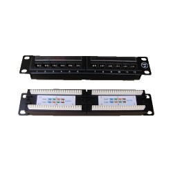 DATACOM Patch panel UTP 10" 12 port CAT5E, 2x6 pozic, 1U, zadní zářez, černý