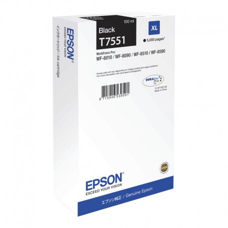 Epson inkoustová náplň/ C13T755140/ WF-8090/ 8590/ 5 000 stran/ XL Černá