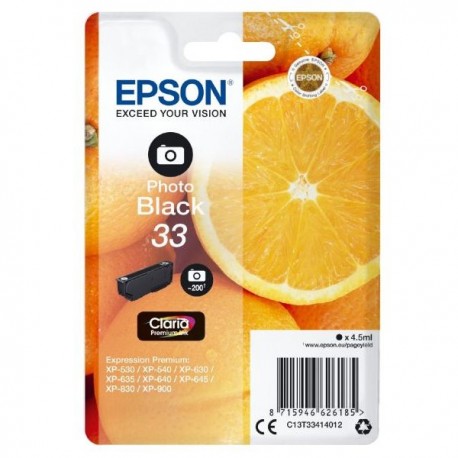 Epson inkoustová náplň/ T3341/ Singlepack 33 Claria Premium Ink/ Foto Černá