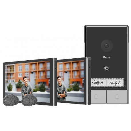 EZVIZ chytrý domácí interkom HP7 2-Family Kit-EU/ Wi-Fi/ 2048 x 1296/ 2x 7" dotykový monitor/ zvonek/ IP65/ černo-stř.