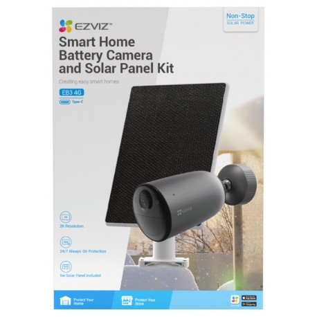 EZVIZ IP kamera EB3 4G kit/ bullet/ 4G/LTE/ 3Mpix/ krytí IP65/ objektiv 2,8 mm/ H.265/ IR až 15m/ šedá + solární panel C