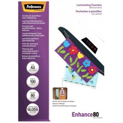 FELLOWES laminovací fólie/ formát A3/ 80 mic samolepící/ velikost 303x426 mm/ lesklé/ 100 pack
