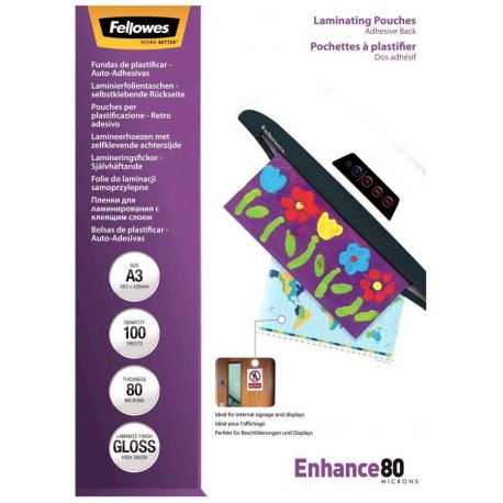 FELLOWES laminovací fólie/ formát A3/ 80 mic samolepící/ velikost 303x426 mm/ lesklé/ 100 pack