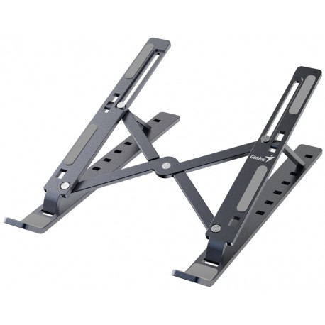 GENIUS G-Stand M250 přenosný stojan na notebook, tablet a telefon, hliníkový, 7 pozic, skládací, kovově šedý