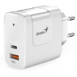 GENIUS nabíječka PD-65AC, 65W, rychlé nabíjení, USB-C PD3.0, USB-A QC3.0, bílá