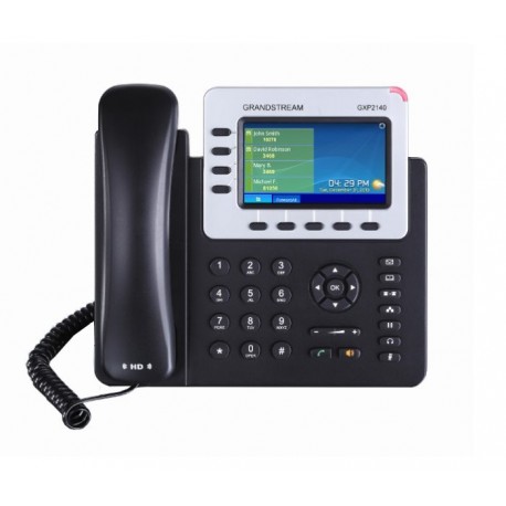 Grandstream GXP-2140, 4,3" bar. displej, 4 SIP, 2x 10/100/1000port, PoE, Hd zvuk, BT