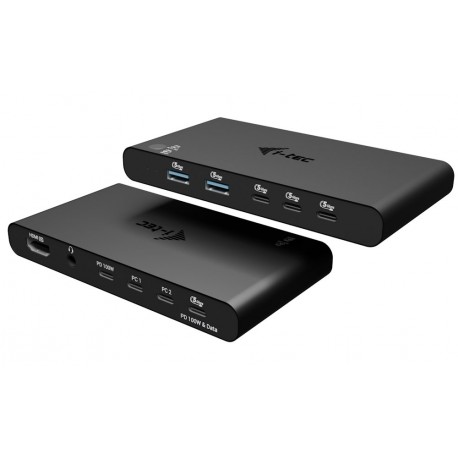 i-tec KVM dokovací stanice pro dva hostitele, 4K HDMI, 3x USB-C, 2x USB-A, Power Delivery 2x 100W