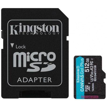 KINGSTON Canvas Go Plus Gen4 512GB microSDXC / C10 / UHS-I U3 V30 / up to  200MB/s / vč. adaptéru