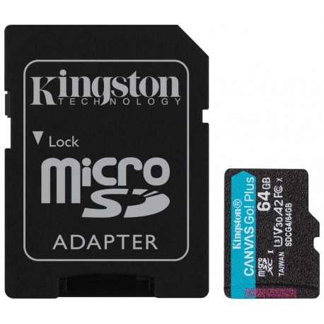 KINGSTON Canvas Go Plus Gen4 64GB microSDXC / C10 / UHS-I U3 V30 / up to  200MB/s / vč. adaptéru