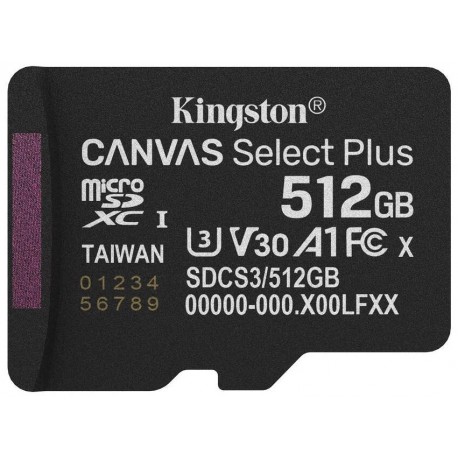 KINGSTON Canvas Select Plus Gen3 512GB microSDXC / A1 / up to  150MB/s  / bez adaptéru