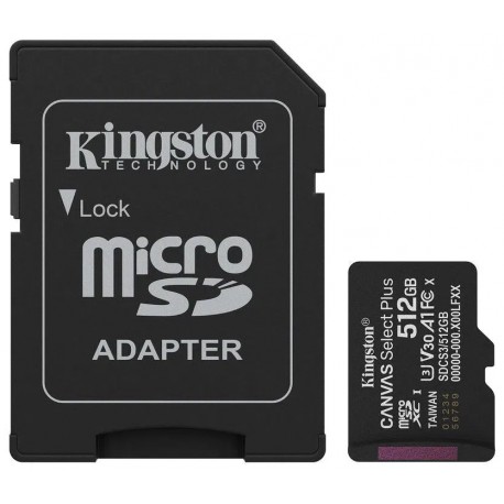 KINGSTON Canvas Select Plus Gen3 512GB microSDXC / A1 / up to  150MB/s  / vč. adaptéru