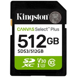 KINGSTON Canvas Select Plus Gen3 512GB SDXC / C10 / UHS-I U3 V30 / up to  150MB/s