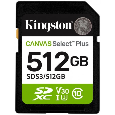 KINGSTON Canvas Select Plus Gen3 512GB SDXC / C10 / UHS-I U3 V30 / up to  150MB/s