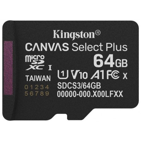 KINGSTON Canvas Select Plus Gen3 64GB microSDXC / A1 / up to  100MB/s  / bez adaptéru