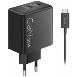 Lenovo Dual USB-C 65W GaN Charger, black