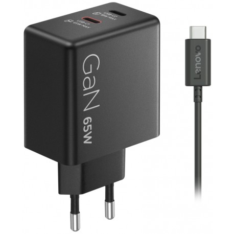 Lenovo Dual USB-C 65W GaN Charger, black
