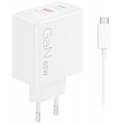 Lenovo Dual USB-C 65W GaN Charger, white