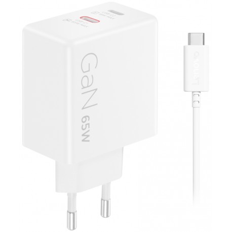 Lenovo Dual USB-C 65W GaN Charger, white