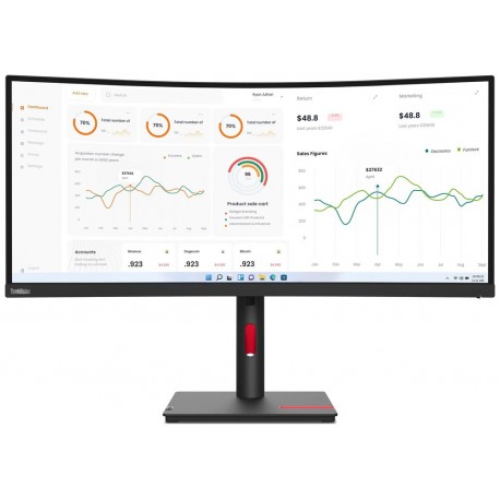 Lenovo T34w-30/ 34" VA, prohnutý/ 3440x1440/ 21:9/ 350cd/m2cmd/ 3000:1 / 4ms/ HDMI/ DP/ USB/ RJ45/ VESA/ černý
