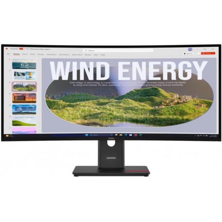Lenovo T34WD-40/ 34" VA, prohnutý/ 3440x1440/ 21:9/ 300cd/m2cmd/ 3000:1/ 4ms/ HDMI/ DP/ USB/ RJ45/ VESA/ černý