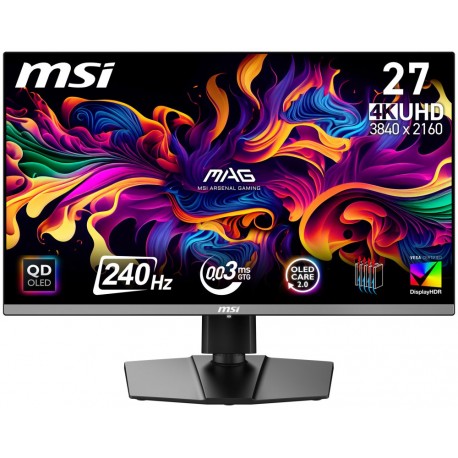 MSI Gaming MAG 272UP QD-OLED X24/ 26,5"/ 3840x2160/ OLED/ 0,03ms/ 240Hz/ 250cd/m2/ 1500000:1/ HDMI/ DP/ VESA/ černý