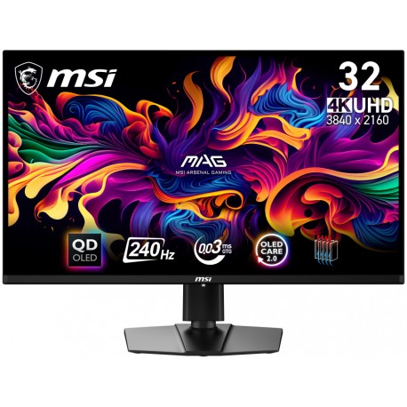 MSI Gaming MAG 321UPX QD-OLED/ 31,5"/ 3840 x 2160/ OLED/ 0,03ms/ 240Hz/ 250cd/m2/ 150000:1/ HDMI/ DP/ VESA/ černý
