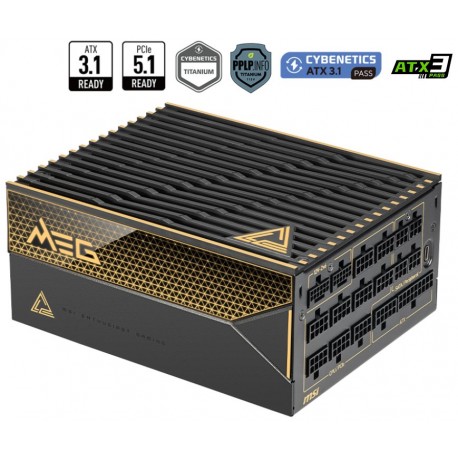 MSI zdroj MEG Ai1600T PCIE5/ 1600W/ ATX3.1/ akt. PFC/ 12 let celk. záruka/ 135mm fan/ modulární kabeláž/ 80PLUS Titanium