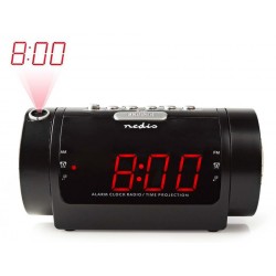 NEDIS digitální budík s rádiem/ LED displej/ promítání času/ AM/ FM/ odložené buzení/ časovač vypnutí/ 2 alarmy/ černý