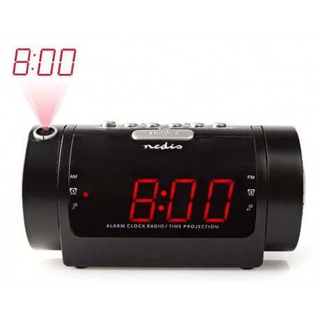 NEDIS digitální budík s rádiem/ LED displej/ promítání času/ AM/ FM/ odložené buzení/ časovač vypnutí/ 2 alarmy/ černý