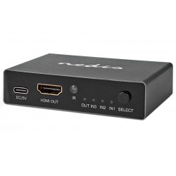 NEDIS HDMI přepínač/ 3x HDMI vstup/ 1x HDMI výstup/ 8K@60Hz/ 45 Gbps/ dálkově ovládaní/ hliník/ antracit