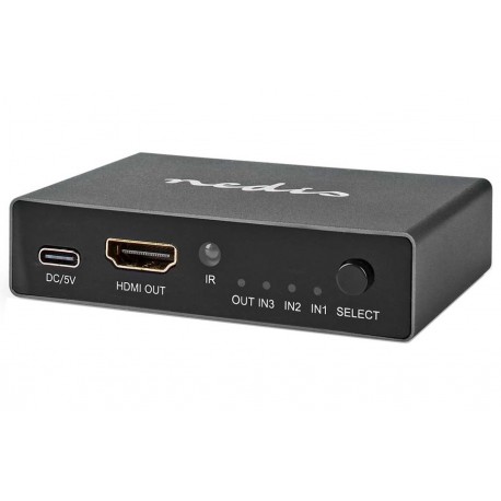 NEDIS HDMI přepínač/ 3x HDMI vstup/ 1x HDMI výstup/ 8K@60Hz/ 45 Gbps/ dálkově ovládaní/ hliník/ antracit