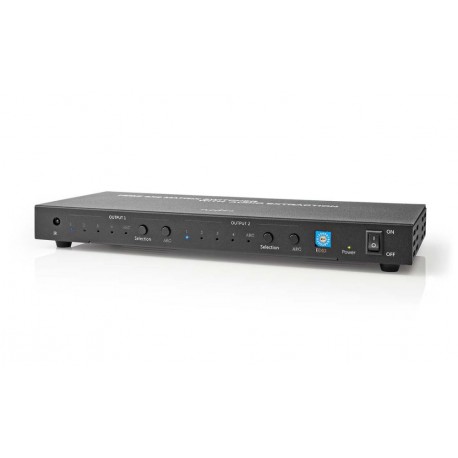 NEDIS HDMI přepínač/ 4x HDMI vstup/ 2x 3.5 mm/ 2x HDMI výstp/ 2x TosLink/ 4K@60Hz/ 18 Gbps/ dálkově ovládaní/ kov/ antra