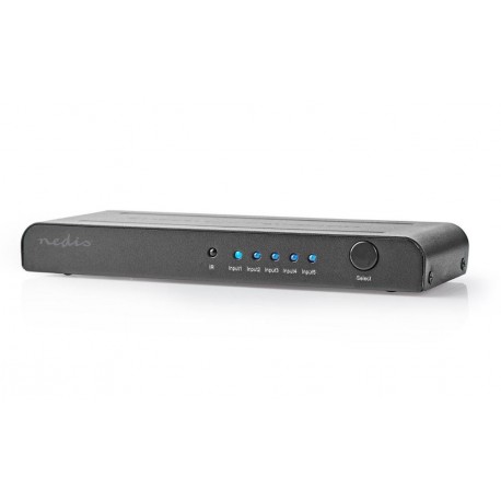 NEDIS HDMI přepínač/ 5x HDMI vstup/ 1x HDMI výstup/ K@60Hz/ 18 Gbps/ dálkově ovládané/ kov/ antracit