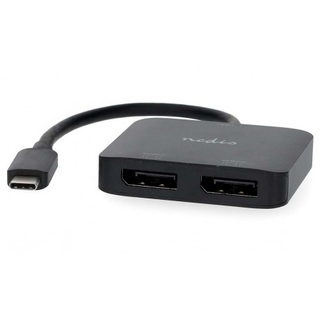 NEDIS kabelový adaptér USB-C/USB 3.2 Gen 1/ USB-C zástrčka - 2x Displayport zásuvka/ kulatý/ černý/ BOX/ 20cm