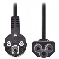 NEDIS napájecí kabel/ Typ F Zástrčka - IEC-320-C5/ přímý/ úhlový/ trojlístek/ černý/ bulk/ 2m