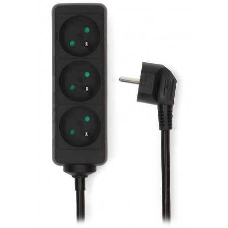 NEDIS napájecí prodlužovací zásuvka/ úhlová/ 3x zásuvka/ černá/ 3m