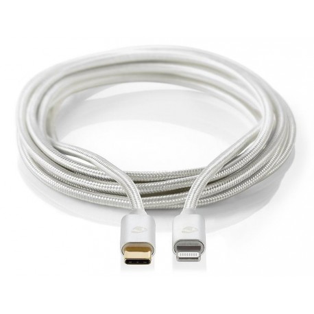 NEDIS PROFIGOLD Lightning/USB 2.0 kabel/ Apple Lightning 8pinový - USB-C zástrčka/ nylon/ stříbrný/ BOX/ 2m