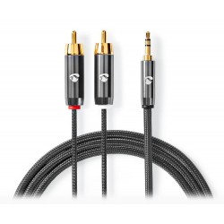 NEDIS PROFIGOLD stereo audio kabel/ 3,5 mm jack zástrčka - 2x RCA zástrčka/ bavlna/ šedý/ BOX/ 1m
